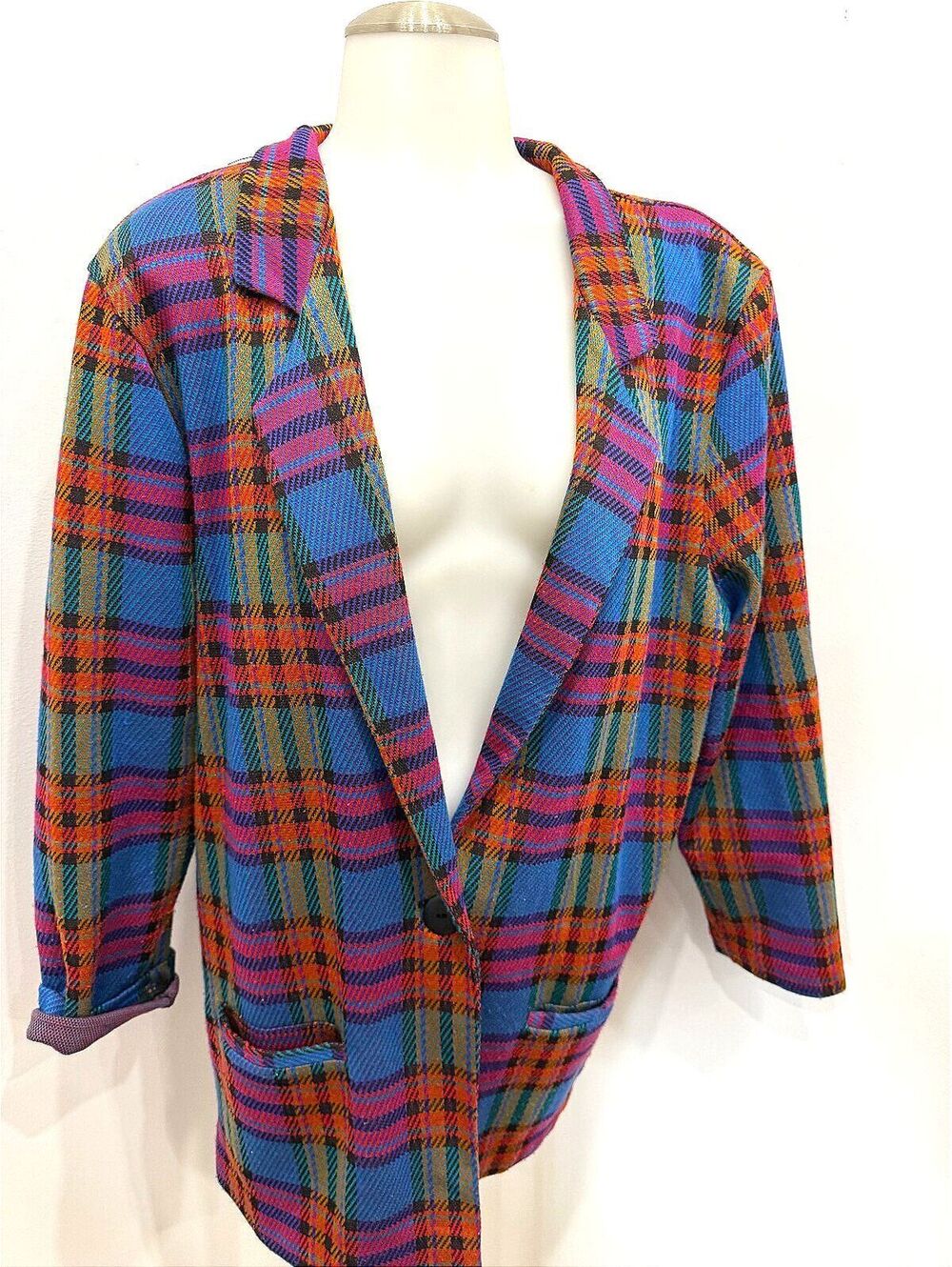 Multiples Choice Vintage Plaid Blazer Jacket Size Large 90s Polyester